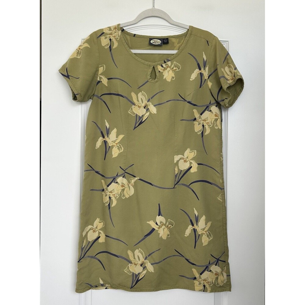 TOMMY BAHAMA Silk Green Tropical Floral Teardrop Keyhole Sheath Dress Womens M